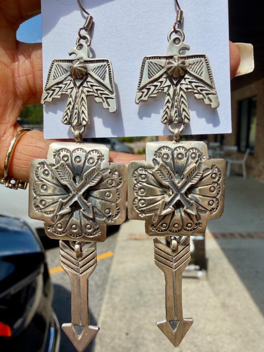 Sterling Silver Thunderbird/Arrow Dangle Earrings Artist Stamped L. James